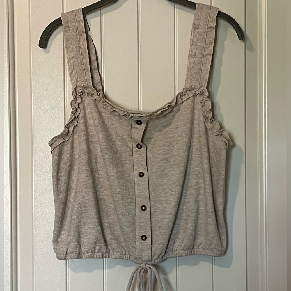 Tan crop scrunch tie top